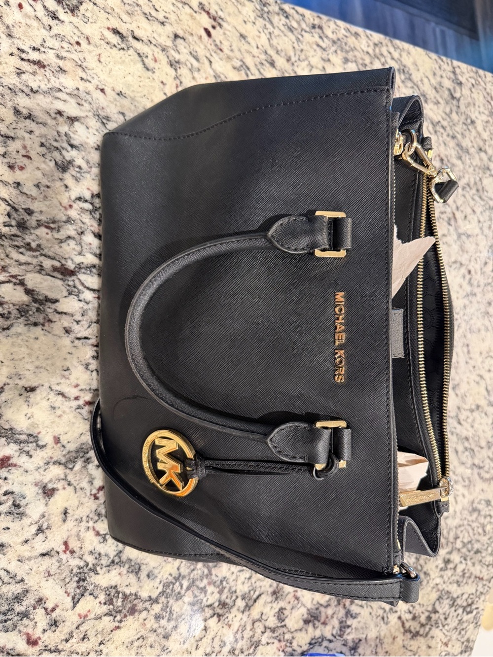 Michael Kors Black Saffiano Satchel with Gold Hardware